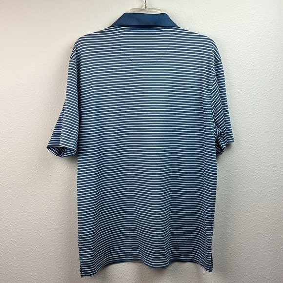 Jack Nicklaus blue striped polo golf shirt, Staydri sweat wicking material. - Picture 4 of 6